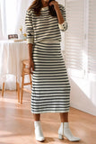 Load image into Gallery viewer, Striped Knit Co-ord Set (Sweater + Midi Skirt)