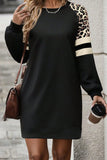 Load image into Gallery viewer, Leopard-Accent Striped Sleeve Sweatshirt Dress