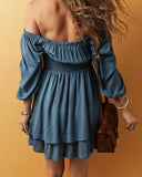 Load image into Gallery viewer, Off-Shoulder Smocked Waist Ruffle Mini Dress